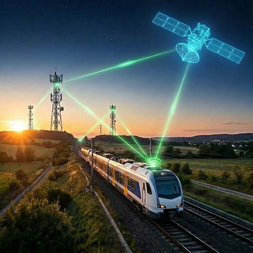 Zug der durch WAN-Bonding mit mehreren Funktowern und einem Satelliten verbunden ist